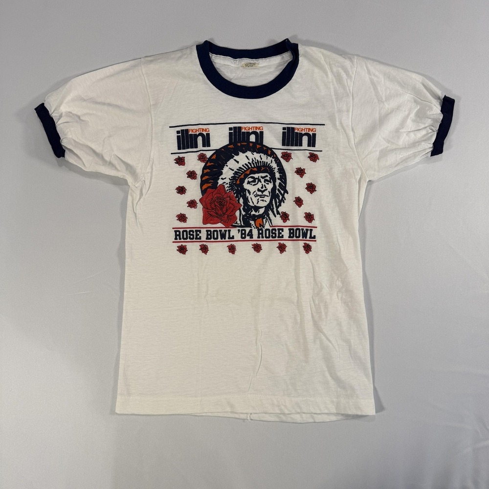 Vintage Rose Bowl‎ 84 Illinois Shirt Mens M White Illini Tee Screen Stars
